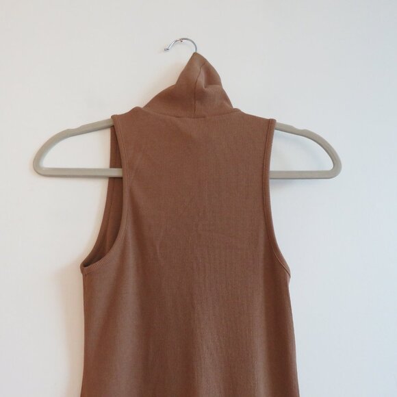 ZARA Ribbed Turtleneck Sleeveless Bodycon Midi Dress in Camel Tan Minimalist M - Picture 10 of 14